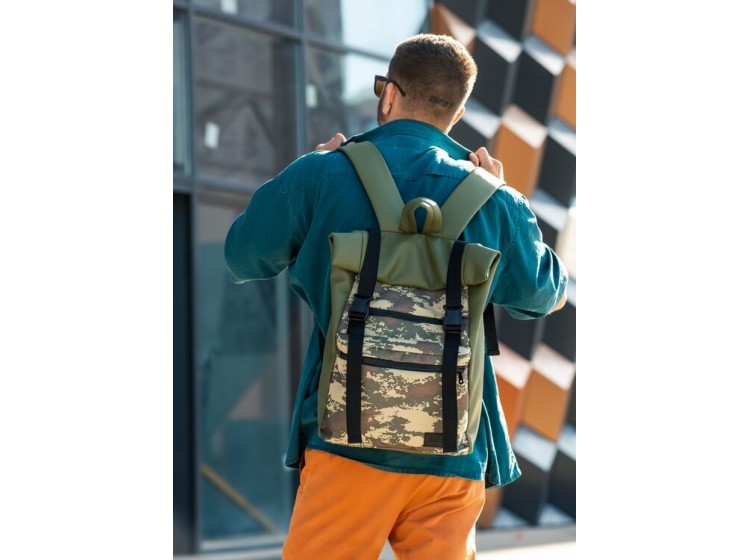 Мужской рюкзак ролл Sambag  RollTop Zard хаки с пиксельным камуфляжем 