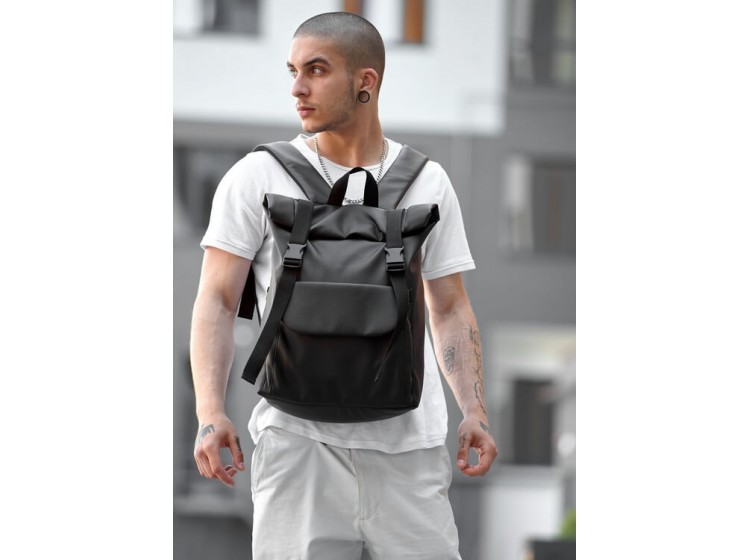 Мужской рюкзак ролл Sambag унисекс RollTop Milton черный с клапаном