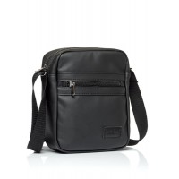 Сумка мессенджер черная с экокожи унисекс Sambag