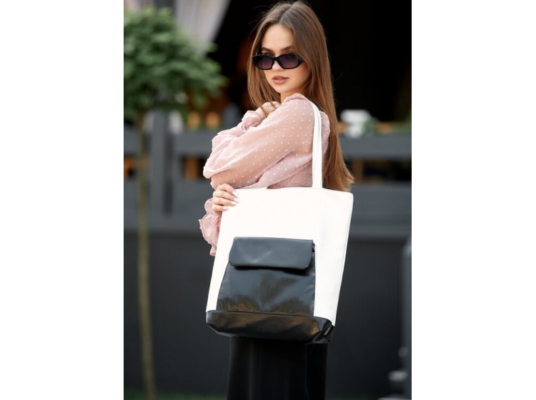 Женская сумка Sambag Шоппер Tote белая с черным