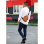 Мужская  кожаная сумка через плечо слинг Sambag Brooklyn SSH черный рыжая
