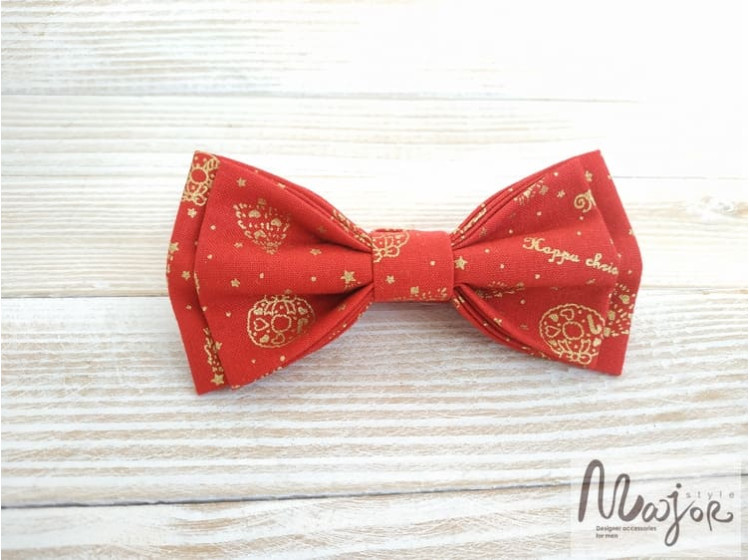 Красная бабочка галстук новогодняя ручной работы