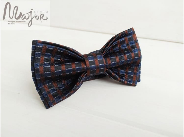 Сине-коричневая галстук бабочка в клетку ручной работы Major Style