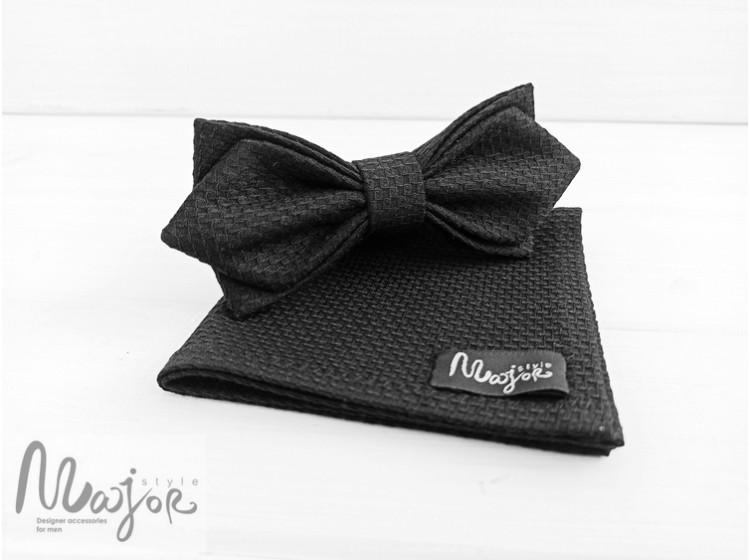Черная галстук бабочка шерстяная ручной работы Major Style