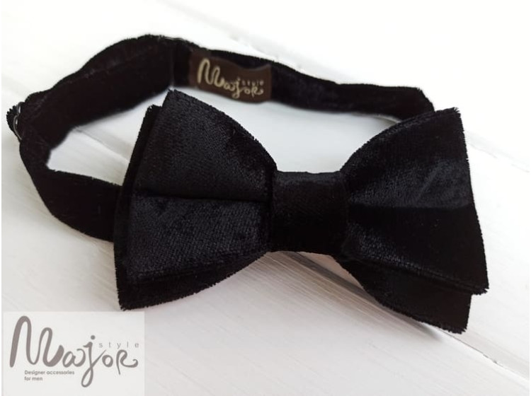 Бархатная галстук бабочка черная ручной работы Major Style