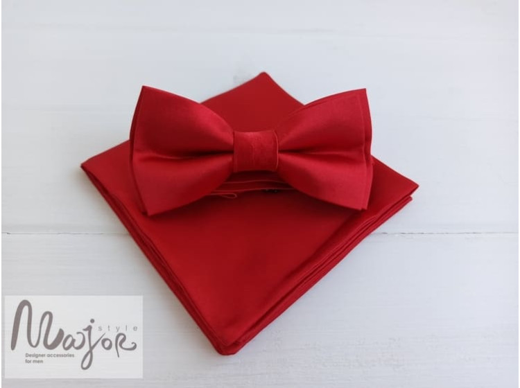 Красная бабочка галстук атласная ручной работы