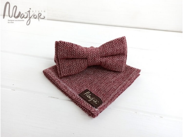 Шерстяная галстук бабочка бордовая ручной работы Major Style