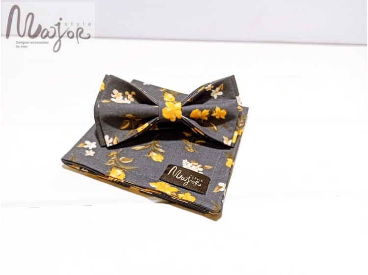Серая галстук бабочка в цветочки ручной работы Major Style