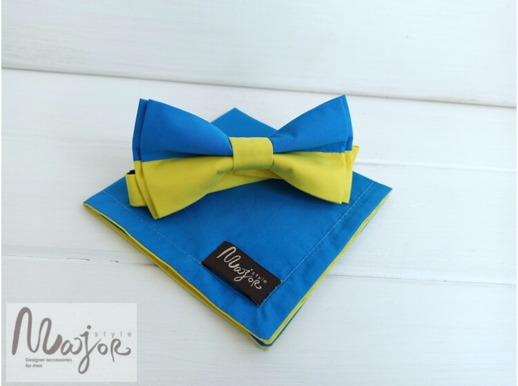 Жовто-блакитна краватка метелик однотонна ручної роботи Major Style