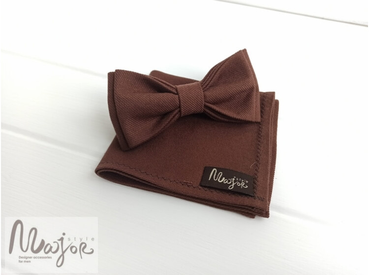 Вовняна краватка метелик коричнева однотонна ручної роботи Major Style