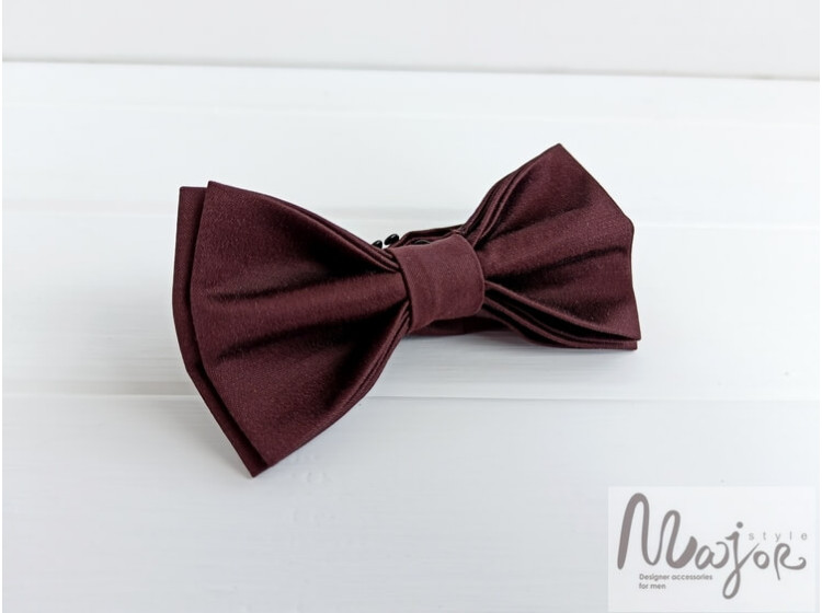 Атласна краватка-метелик коричнева ручної роботи Major Style