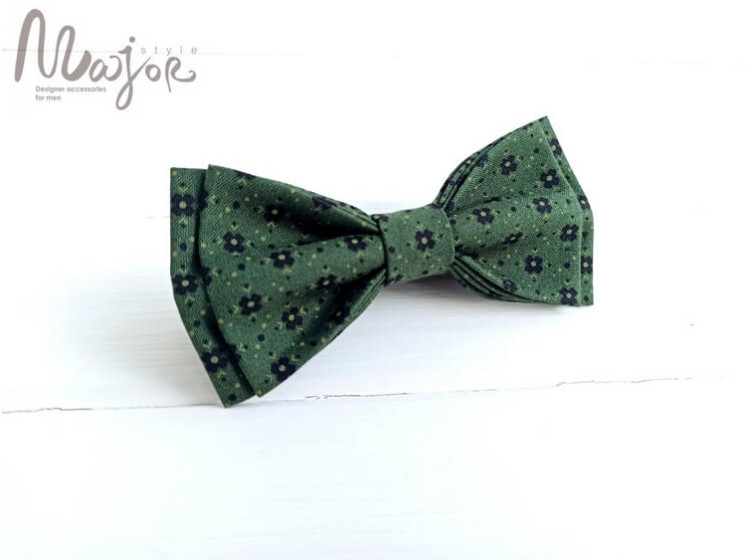 Зеленая бабочка галстук с растительным принтом ручной работы