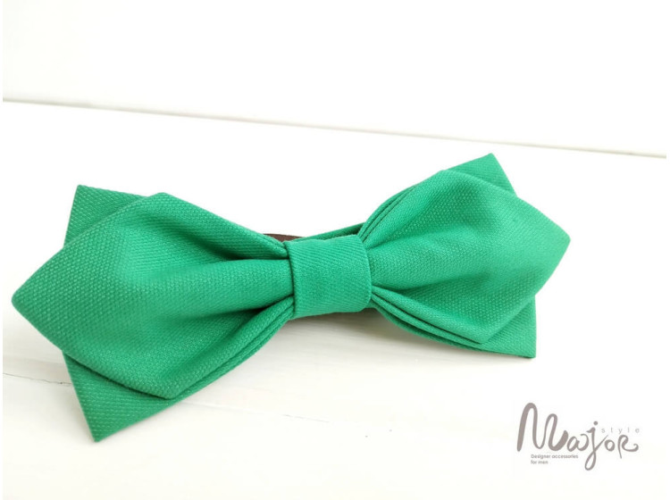 Краватка метелик зелена однотонна текстурована ручної роботи Major Style
