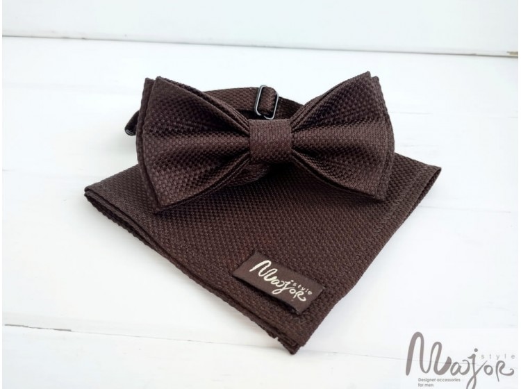 Темно-коричнева краватка метелик однотонна ручної роботи Major Style