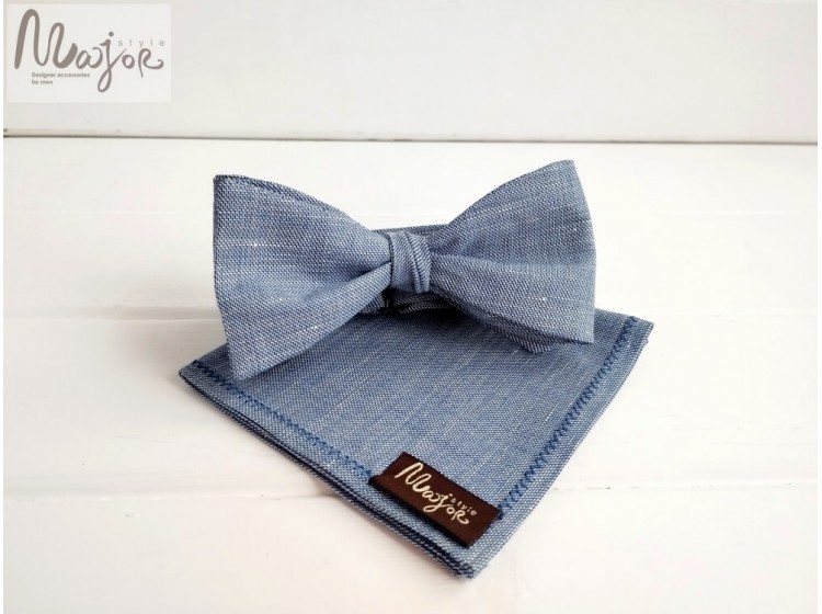 Галстук бабочка самовяз голубая меланж ручной работы Major Style