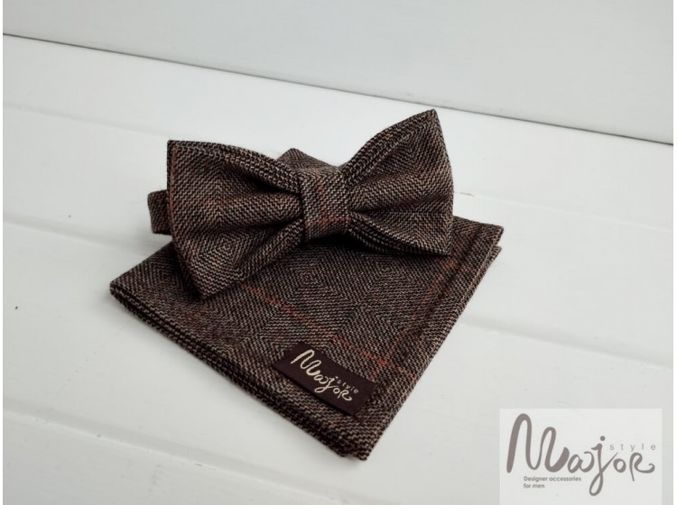 Коричневая бабочка галстук в клетку ручной работы Major Style
