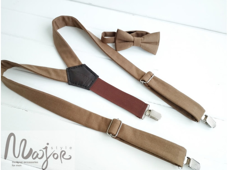 Підтяжки бежеві і метелик ручної роботи Major Style