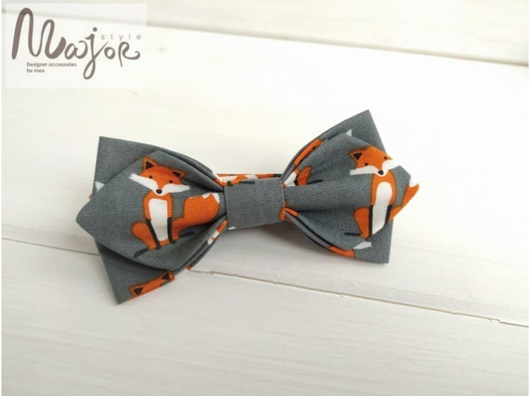 Бабочка галстук детский серые лисы ручной работы Major Style
