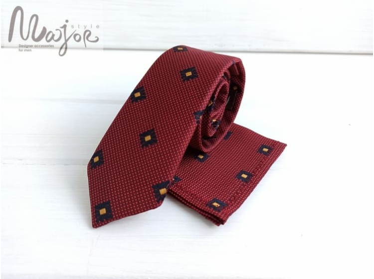 Детский галстук красный с узором ручной работы