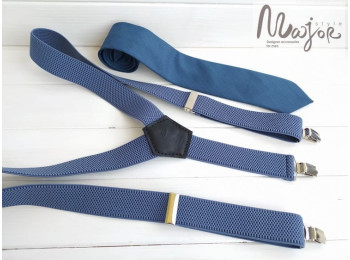 Синьо блакитні підтяжки і краватка однотонні