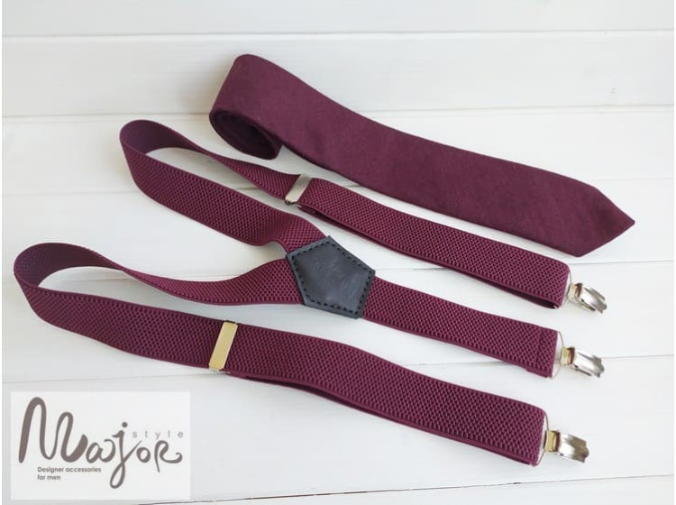 Краватка і підтяжки бордові однотонні ручної роботи Major Style