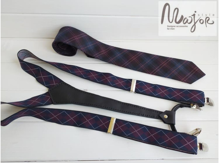 Краватка з підтяжками в клітинку ручної роботи Major Style