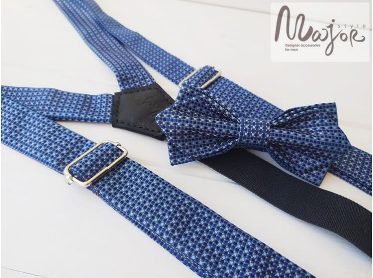 Краватка метелик і підтяжки синє-голубі ручної роботи Major Style