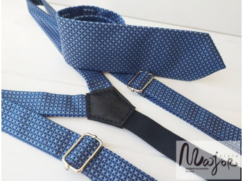 Синьо-голуба краватка з підтяжками в горох