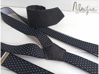 Подтяжки и галстук черные в горошек