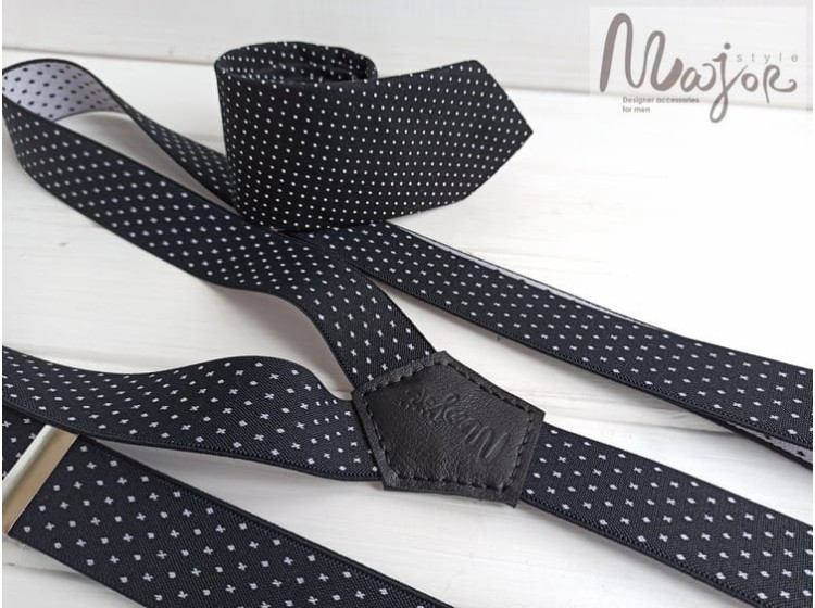 Підтяжки і краватка чорні в горошок ручної роботи Major Style