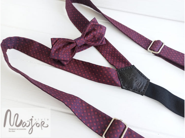 Коричневые подтяжки и галстук бабочка в клетку ручной работы Major Style