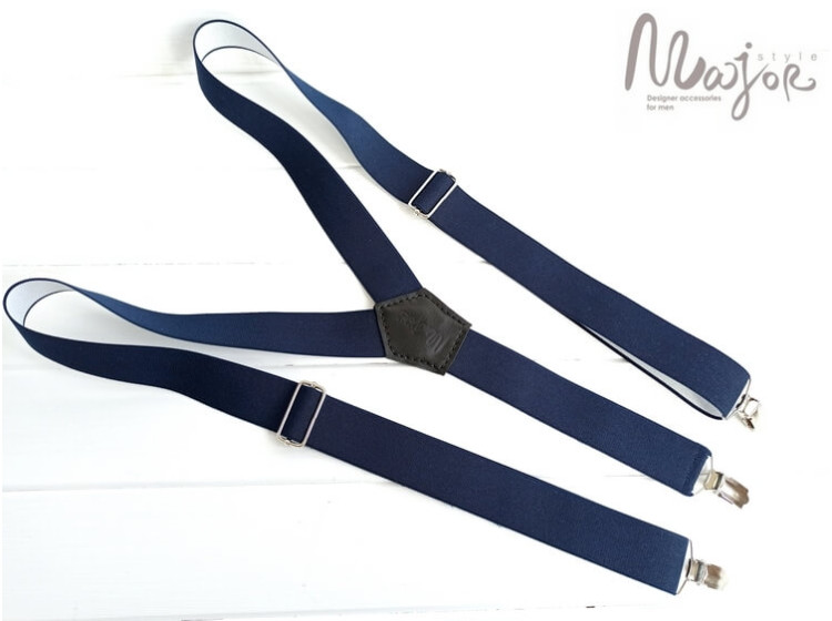 Темно-синие подтяжки для брюк ручной работы Major Style