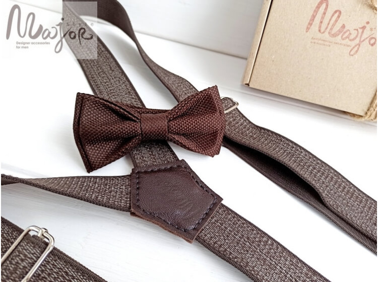 Краватка-метелик і підтяжки темно-коричневі ручної роботи Major Style