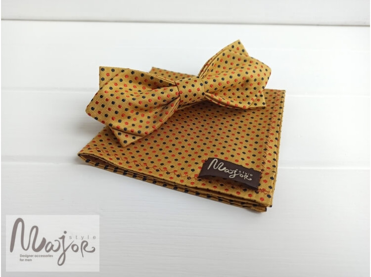 Шовкова краватка метелик жовта в горошок ручної роботи Major Style