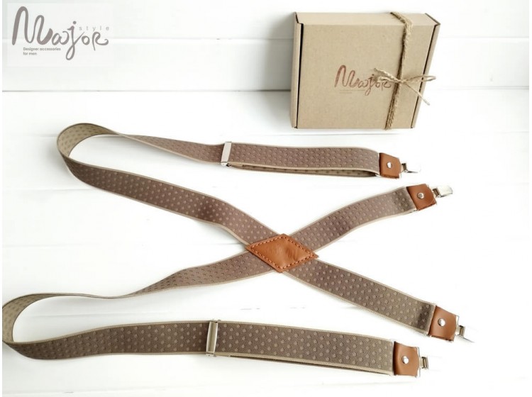 Підтяжки бежеві х-подібні ручної роботи Major Style