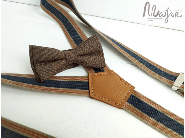 Сині підтяжки і краватка-метелик ручної роботи Major Style