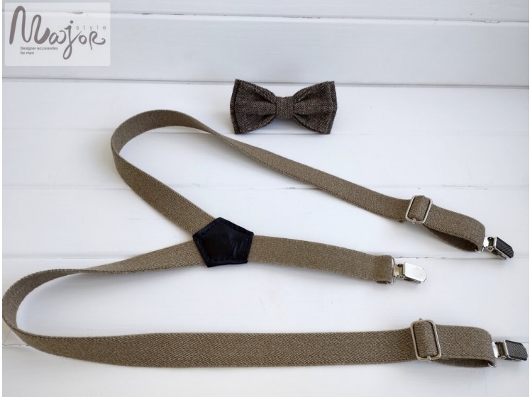 Підтяжки бежеві і краватка метелик меланж ручної роботи Major Style
