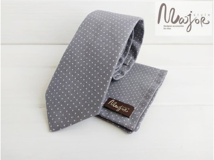 Серый галстук в горошек ручной работы Major Style