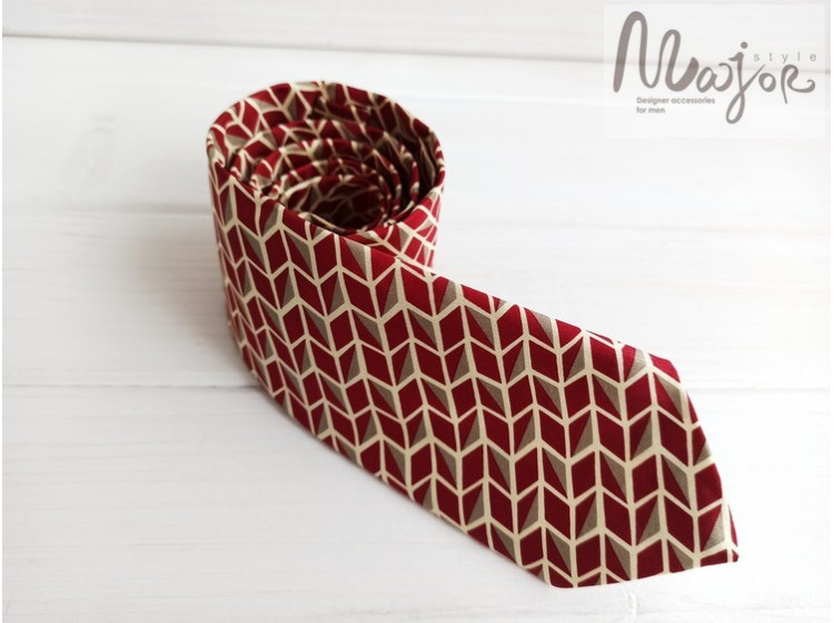 Червона шовкова краватка з візерунком ручної роботи Major Style
