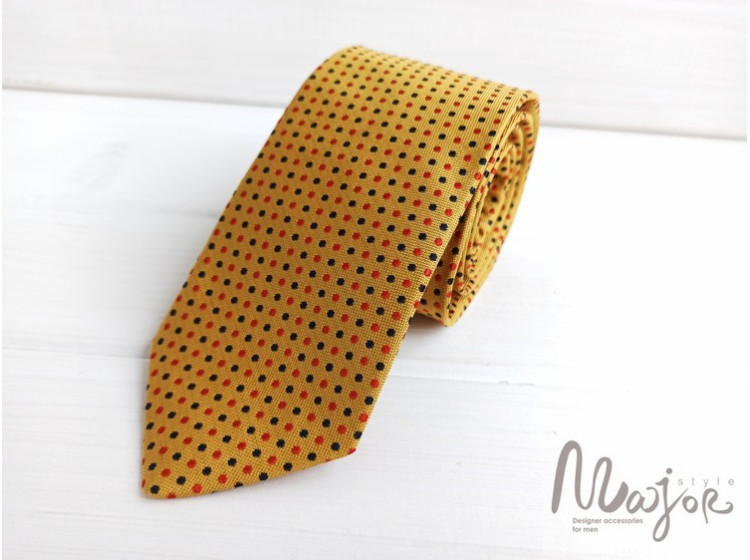 Шовкова краватка жовта в горошок ручної роботи Major Style