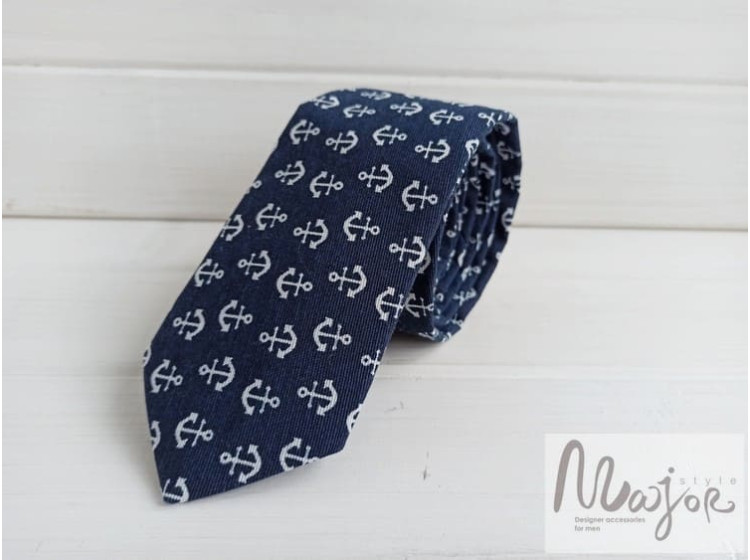 Темно синий галстук в якоря ручной работы Major Style