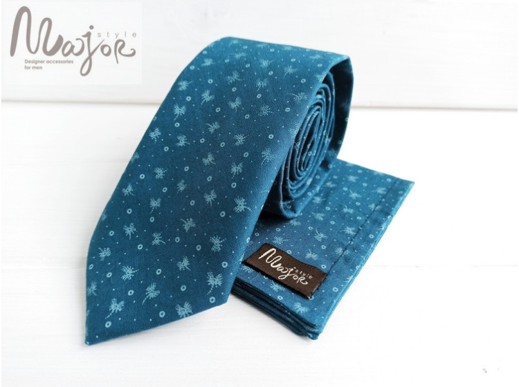 Классический синий галстук с одуванчиками ручной работы