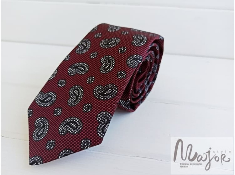 Краватка шовкова бордова Пейслі ручної роботи Major Style