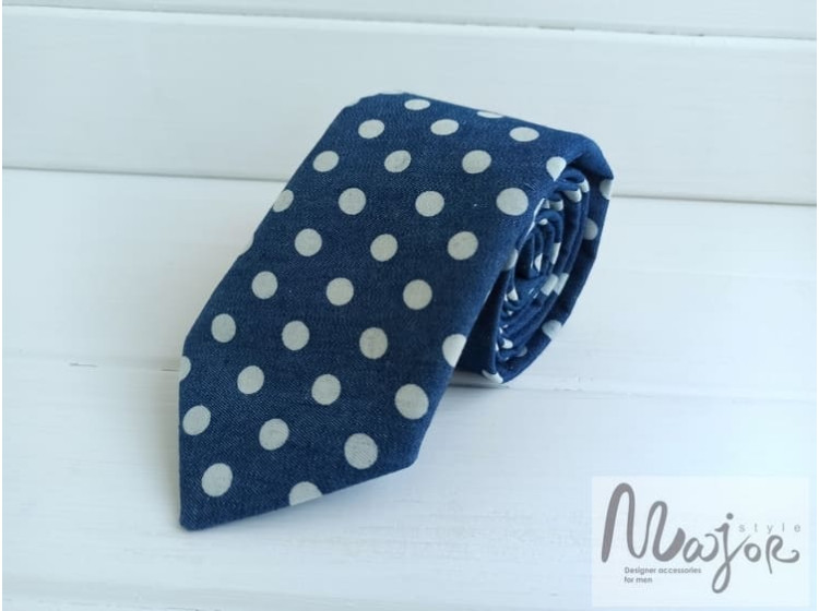 Синий галстук в крупный горошек ручной работы Major Style