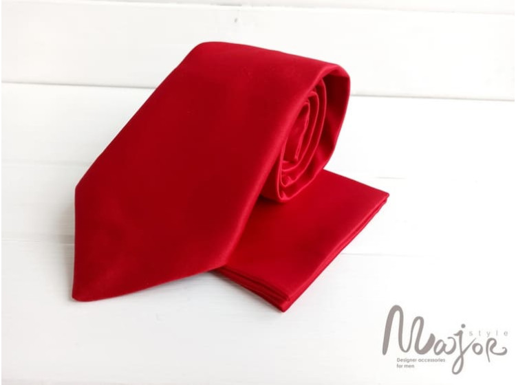 Краватка червона атласна однотонна ручної роботи Major Style