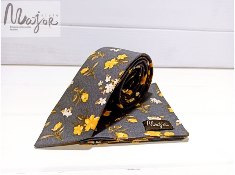 Сіра краватка в квіточки ручної роботи Major Style