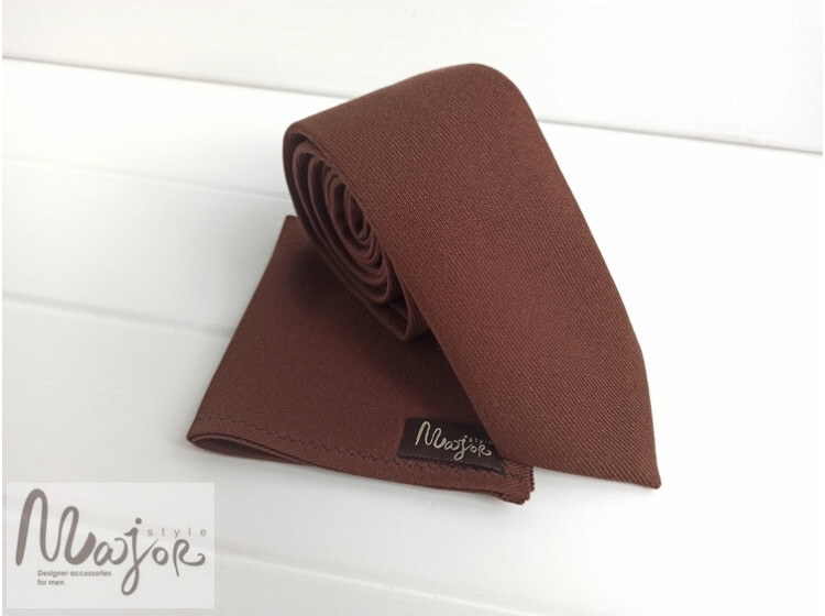 Вовняна краватка коричнева однотонна ручної роботи Major Style