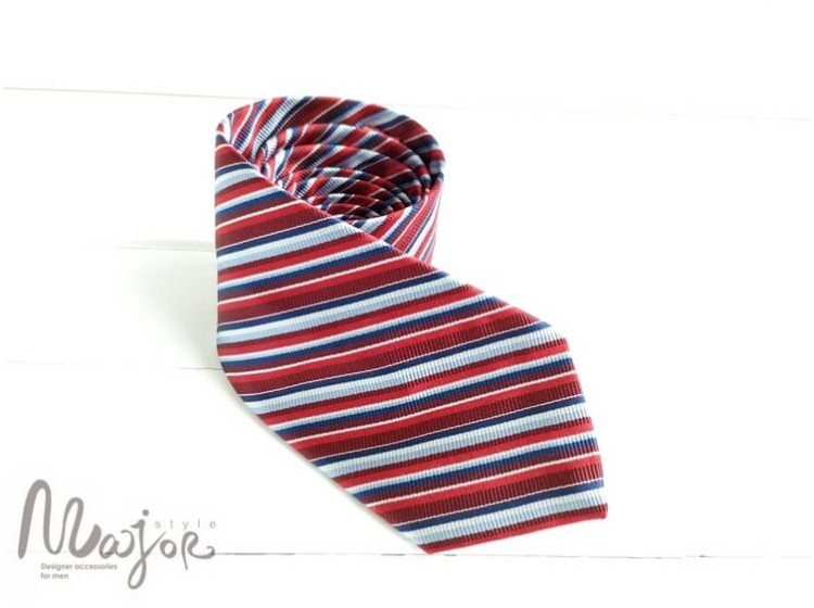 Шовкова краватка синьо-червона в смужку ручної роботи Major Style