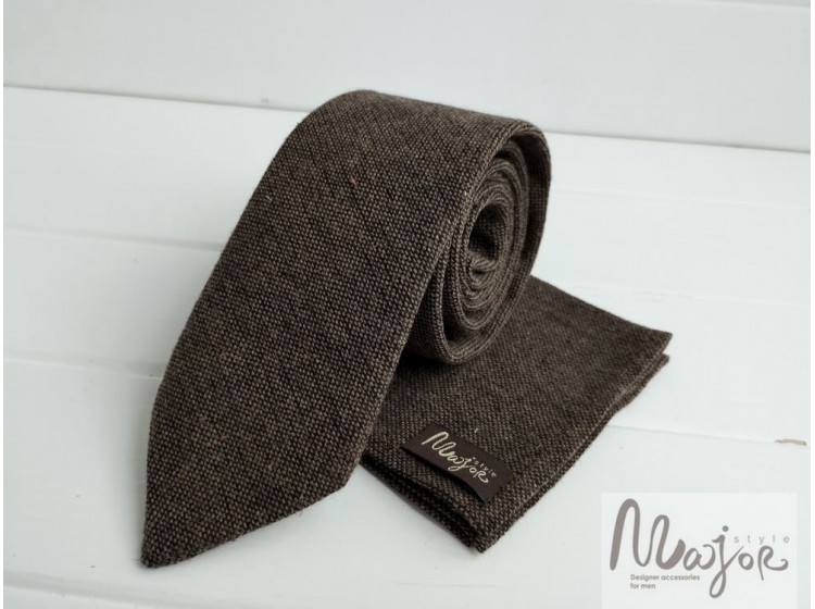 Коричневый шерстяной галстук меланж ручной работы Major Style