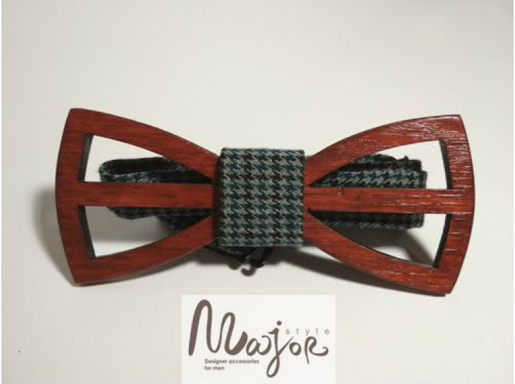 Бабочка галстук из дерева бирюзово-черная полоска ручной работы